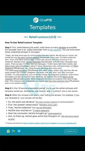 PTE Retell Lecture Template #ptetemplates #retelllecture #pte #scoremorepte #ptespeaking