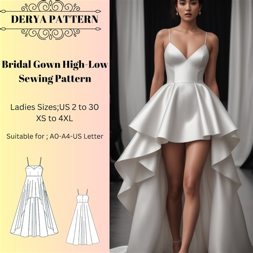 Bridal Gown Sewing Pattern: High-low Ball Gown (A4 A0 US) - Etsy