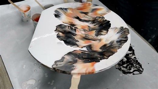 Dutch Pour Technique With Peach and Black – Mesmerizing Acrylic Art