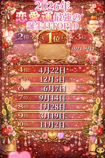 【2026年】恋愛運が最強の誕生日TOP10🌟#占い #shorts