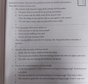 Read each sentence. Note how the underlined words are used in e... | Filo