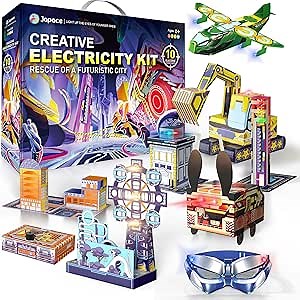 Japace Electricity Science kit for Kids Age 8-14,10 STEM Projects,Paper Circuit Physics Lab for Learning,Cool Christmas Birthday Gift for Boys Girls