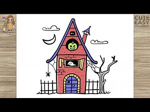 How to Draw a Simple Haunted House | Halloween house drawing