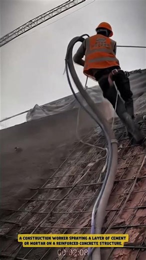 Spraying Cement Layer on Reinforced Concrete Structure- Good tools and machinery in daily work