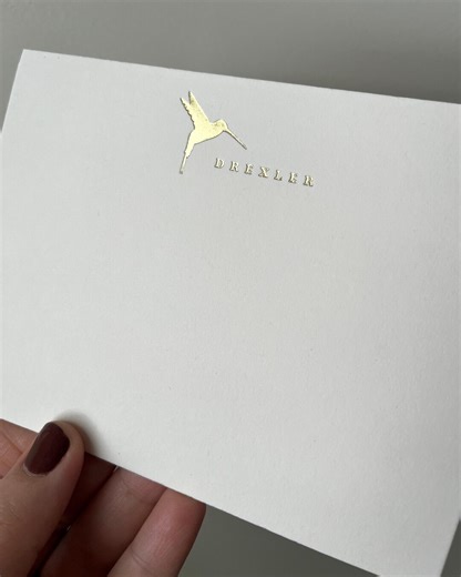 Personalized Foil Note Card Set Hummingbird, Luxury Ecru Stationary, Gold, Silver, Rose Gold, Copper Foil - Etsy