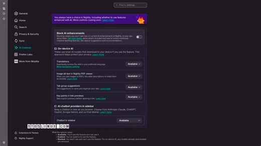 Blocking AI features means you won’t see new or current AI enhancements in #Firefox, or pop-ups about them. ARTICLE: https://9to5linux.com/firefoxs-ai-kill-switch-lands-in-firefox-nightly-slated-for-firefox-148#google_vignette