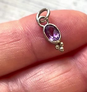 Artisan Amethyst 925 Silver Charm, Tiny Oval Gemstone Pendant, February Birthstone - Etsy