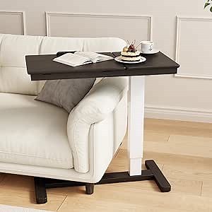 Solid Wood Overbed Bedside Table with Wheels,Tilt Top Hospital Bed Table Adjustable Over The Bed,Rolling Bed Desk for Hospital and Home Use (Black)