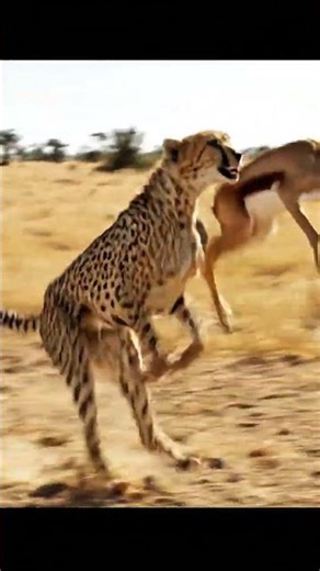 CHEETAH 70MPH NECK BITE appears speed blur, then cheetah sprints 70mph and neck bites gazelle fawn m