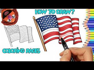 3D - American Flag Drawing (Step by Step) - American Flag Coloring Pages ( PDF Download )