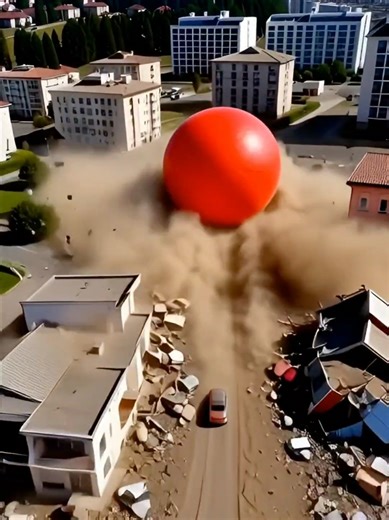 Space object lands on a mountain and rolls toward the city #cinematic #ApocalypticVision #Cityscape