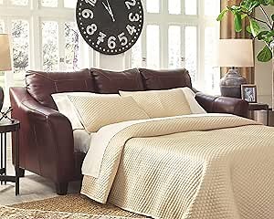 Signature Design by Ashley - Fortney Sofa Sleeper w/ Reversible Chaise - Queen Memory Foam Mattress - Mahogany