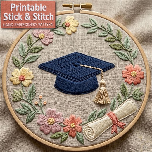Graduation Wreath Minimalist Line Art Embroidery Pattern PDF - Etsy