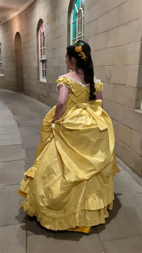 Victorian, 1871 Yellow Bustle Dress. What everyone calls the "Belle" dress! ☺️🤭🌹🥀 #victorianfashion