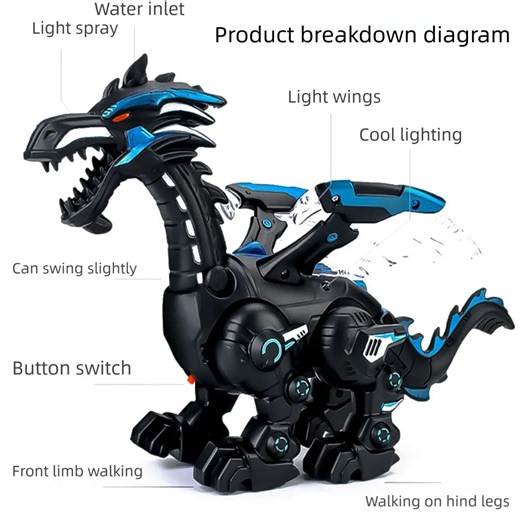 Generic Walking Dinosaur Robot Toy, Black, Educational Interactive STEM with Spray Lights, Ages 3-12, 1 Pack