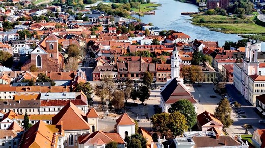 Kaunas: Drone views of Lithuania's iconic Town Hall Square