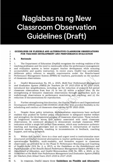 New Classroom Observation Guidelines by DepEd