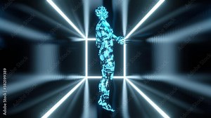 3D Animation of a Artificial Intelligence Cyborg or a persons consciousness transfered to a digital existence Stock Video