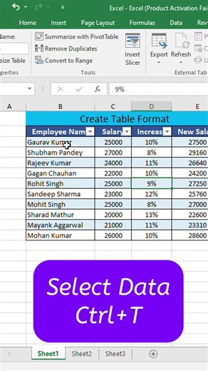 Create Table in Excel #excel #youtubeshorts #microsoftoffice #microsoftexcel #advancedexcel #edexcel