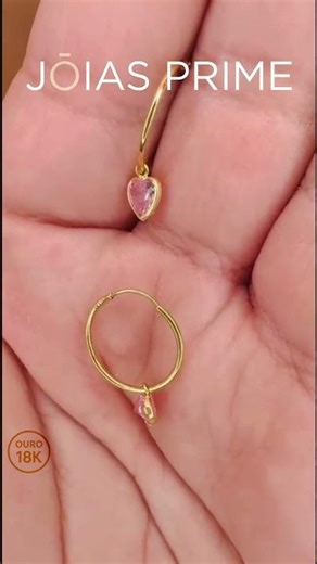 Brinco Ouro 18k Argola Redonda C/Coração Rosa 0.70 gramas