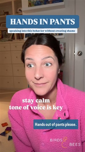 Birds & Bees | Online Course | Megan Michelson on Instagram: "🖐️ HANDS IN PANTS: Kids touching or rubbing their genitals - this topic is our MOST frequently asked question. Specifically, the main question is how can you speak into this behavior WITHOUT shaming your young child? TONE OF VOICE is crucial. We encourage parents to use the same tone of voice they would if their kid was picking their nose. Focus on MANNERS and HYGIENE. We want parents to remain calm, be matter of fact, and move one. 