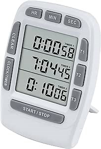 Jayron JR-KT001 Digital Timer Large LCD 3 Channel Countdown Timer,Kitchen Timer,Count Down Count Up Timer Cooking Timer Reset Clock Alarm Loud Strong Magnet Bracket for Kids Elderly (White)