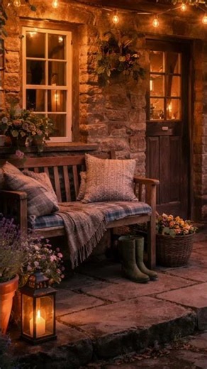 A Cottage Porch with Fireflies and Flickering Candles, Peaceful and Quaint, For Unwinding after Work