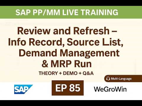 SAP PP SAP MM Live | EP 85 | Review & Refresh– Info Record, Source List, Demand Management & MRP Run