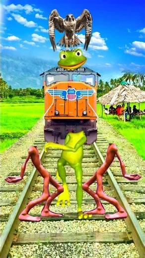 Green, Yellow & pink colour alien & frog dance vs train driver tom vfx #funny 😁 vfx #magic 🤣 #video