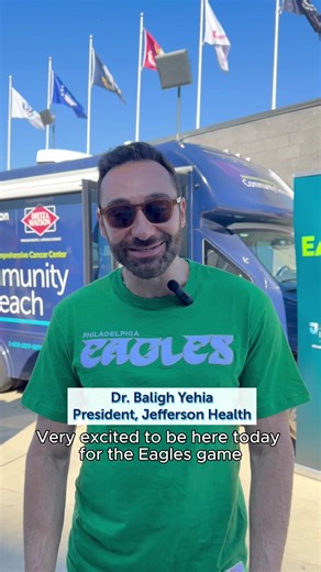 Jefferson Health celebrated the NFL’s Crucial Catch initiative to detect and treat cancer early with the @Philadelphia Eagles. Baligh R. Yehia, MD, MPP, MSc, FACP, President, Jefferson Health, and Danielle Klingerman, RN, BSN, Jefferson Einstein Montgomery Hospital, were named Honorary Co-Captains and joined the Eagles on the field for a special cancer survivor ceremony!