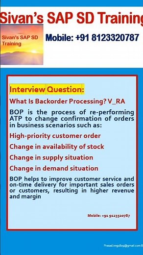 Back Order Processing | Interview Questions | Sivan's SAP SD Training