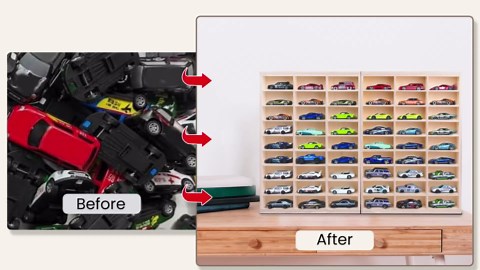 for Hotwheels Wooden Display Case,54 Space,for Hotwheels Storage Display Shelf,for 1/64 Scale Toy Cars,Wall Mount ,Model car Display Organizer,Collapsible Toy Car Storage(Only case)