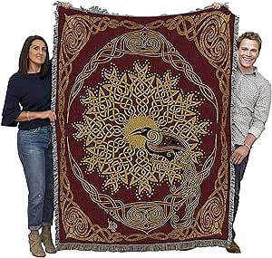 Pure Country Weavers Solstice Ravens Blanket by Jen Delyth - Celtic Gift Tapestry Throw Woven from Cotton - Made in The USA (72x54)