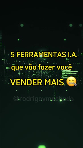 Separei aqui 5 ferramentas I.A. para ajudar o pequeno empreendedor a aumentar suas vendas utilizando a inteligência artificial. Criação de imagens e banco de imagens Lexica.Art Criação de conteúdos infinitos pra rede social ChatGPT Textos persuasivos para seus anúncios Copy.ia Ampliar imagens com baixa resolução ai.nero E como prometido a última é mais sensacional na minha opinião. Fliki.ai Você passa comandos em texto e ele gera pra você Vídeos narrados com textos e imagens automaticamente Me s