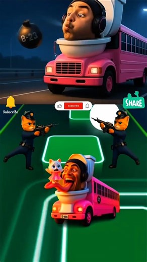 Police Cats vs Skibidi Toilet on the School Bus 🚓🐱🚽 | Crazy Tiles Hop Battle #tileshop #arcadegame