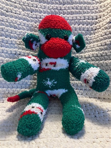 Handmade Fuzzy Sock Monkey Plush: Green and Red With Santa Design. - Etsy
