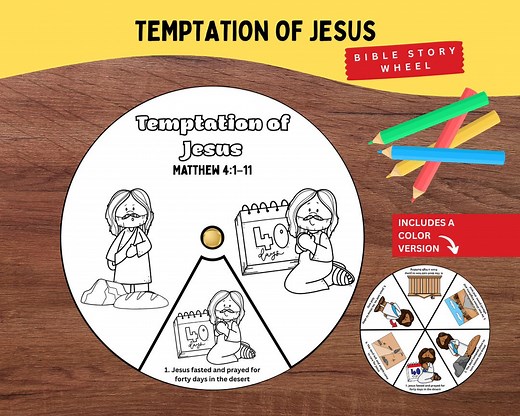 Temptation of Jesus Coloring Wheel Printable | Matthew 4:1–11 Bible Craft for Kids | Jesus in the Wilderness Sunday School Activity - Etsy