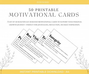 50 Motivational Cards Printable | Personal Growth & Mindfulness PDF | Journaling Prompts | A4 Printable With Cut Lines | Self Care Cards - Etsy