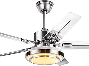 MORE CHANGE Modern Indoor Ceiling Fan with Light Remote Control, 52” Brushed Nickel Ceiling Fans LED Light kit Include Reversible Blades for Living Room Dining Room (5-Blade)