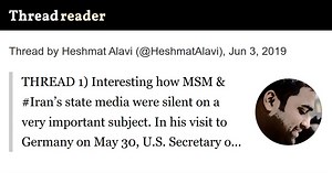 Thread by @HeshmatAlavi: "THREAD 1) Interesting how MSM & ’s state media were silent on a very important subject. In his visit to Germany on May 30, U.S. Sec […]" #Iran #SanctionsAreWorking #MaximumPressure