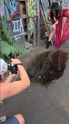 Puddle Reflection Girl Bent Over #photography #model #photooftheday