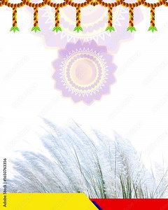 Beautiful Durga Puja Animated Background with Kash Phool, Festive Bengali Puja Theme Motion Background with Flowers and Traditional Celebration Design