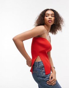 Topshop knitted bandeau top in red | ASOS