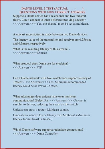 Dante Level 2 Test Actual Questions With 100 Correct Answers video