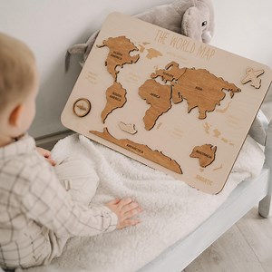 Wooden World Map Puzzle: Montessori Learning, Nursery Decor - Etsy UK