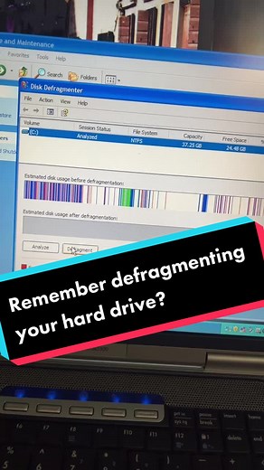 Remember having to defragment your hard drive? 🙈 #windowsxp #harddrive #defragment #defrag #oldlaptop #nostalgia #windows #microsoft #2003