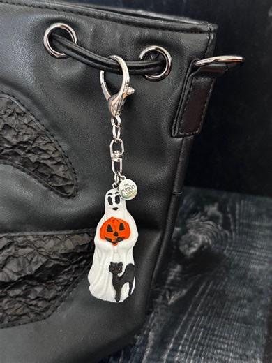 Vintage-inspired Ghost & Jack-o’-lantern Keychain With Black Cat - Etsy