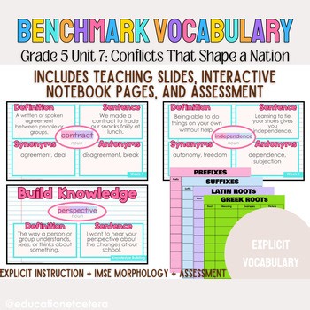Benchmark Advance G5U7 Vocabulary: Explicit Instruction, Morphology, & Quizzes