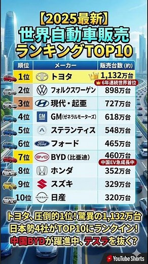 【2025最新】世界で一番売れた車ランキングTOP10
