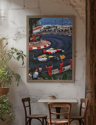 Senna vs Mansell Monaco GP Poster | Vintage F1 Hairpin Wall Art | McLaren Williams Classic Racing Print | Monte Carlo Decor | F1 Legend Gift